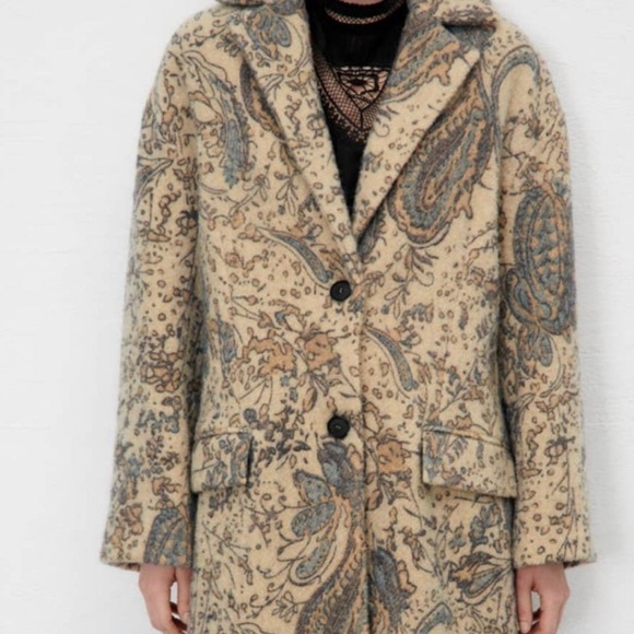 NWT ZARA Blogger Fav. Oversized Wool Coat LMT Ed. Sand Paisley Print - Picture 8 of 10